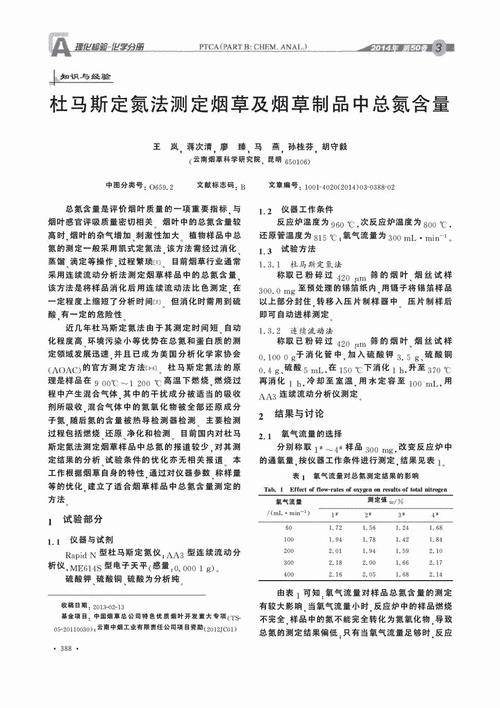 燃烧定氮仪测烟草总N含量